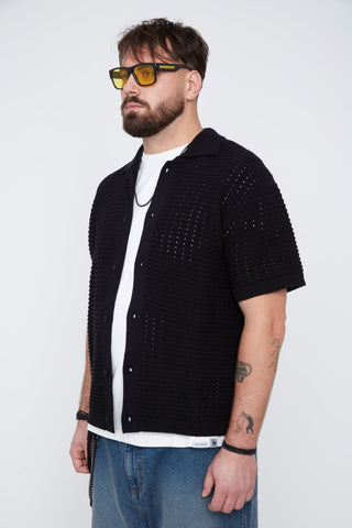 Chemise en maille boutonnée noir - Thickems