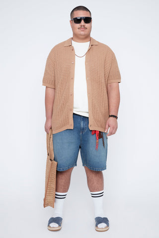 Chemise en maille boutonnée tabac - Thickems