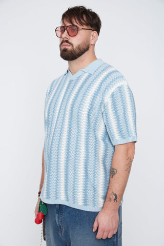 Polo en maille texturée à rayures bleu pâle - Thickems