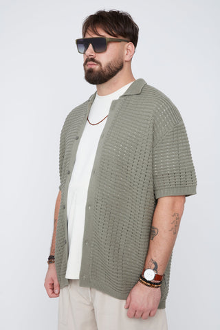 Chemise en maille boutonnée thyme - Thickems