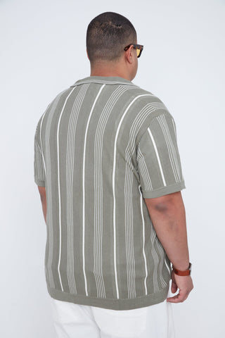 Chemise rayée à col boutonné thyme - Thickems
