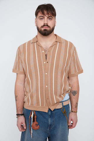 Chemise rayée à col boutonné tabac - Thickems