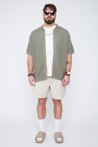 Chemise en maille boutonnée thyme - Thickems