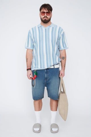 Polo en maille texturée à rayures bleu pâle - Thickems