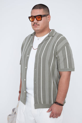 Chemise rayée à col boutonné thyme - Thickems