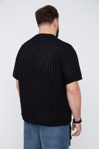 Chemise en maille boutonnée noir - Thickems