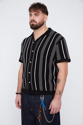 Chemise rayée à col boutonné noir  - Thickems