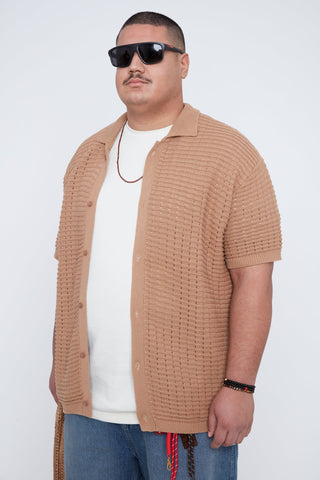 Chemise en maille boutonnée tabac - Thickems