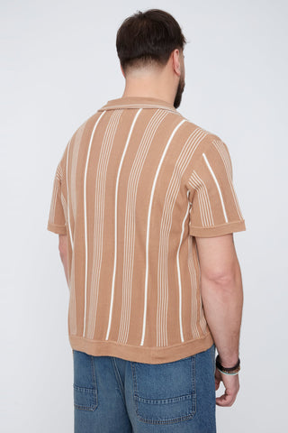 Chemise rayée à col boutonné tabac - Thickems