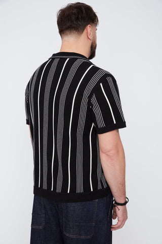 Chemise rayée à col boutonné noir  - Thickems