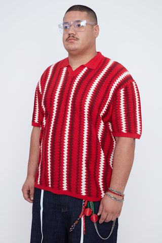 Polo en maille texturée à rayures cherry - Thickems